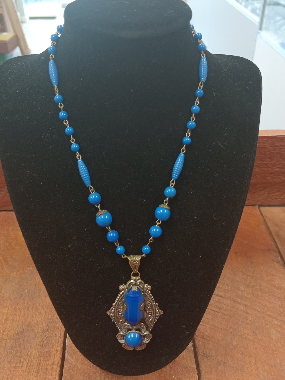 1930s Art Deco Czechslovakia Blue Necklace